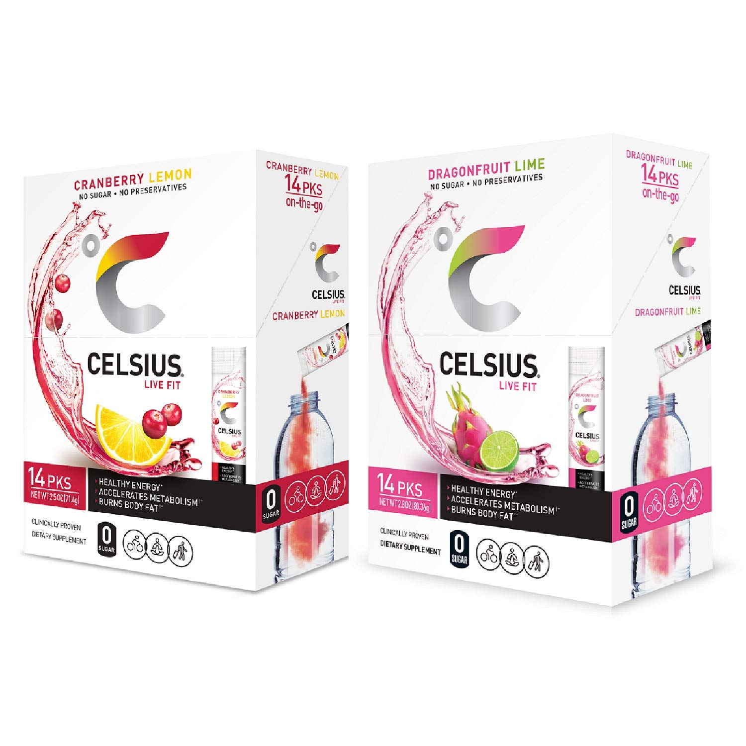 230527213339558_1 CELSIUS On-the-Go Powder Stick, Combo Pack of Dragonfruit Lime and Cranberry Lemon, 28 Piece Assortment - Image 1